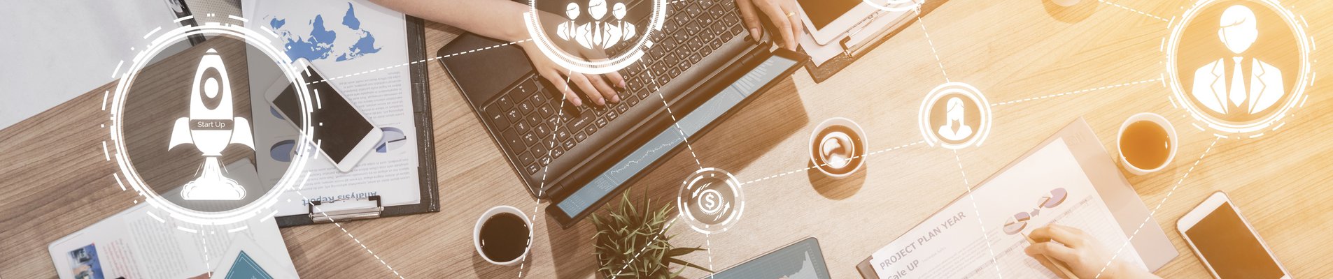 Start Up Business of Creative People Concept - Modern graphic interface showing symbol of entrepreneurship, fund, and project plan to start a new small business